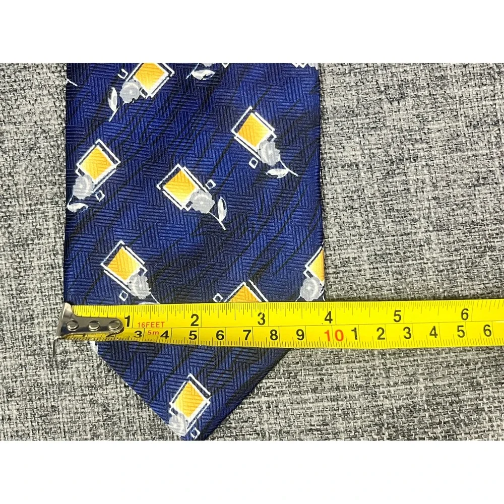 Salvatore Mens Navy Blue Geometric Floral Herringbone Handmade Polyester Tie